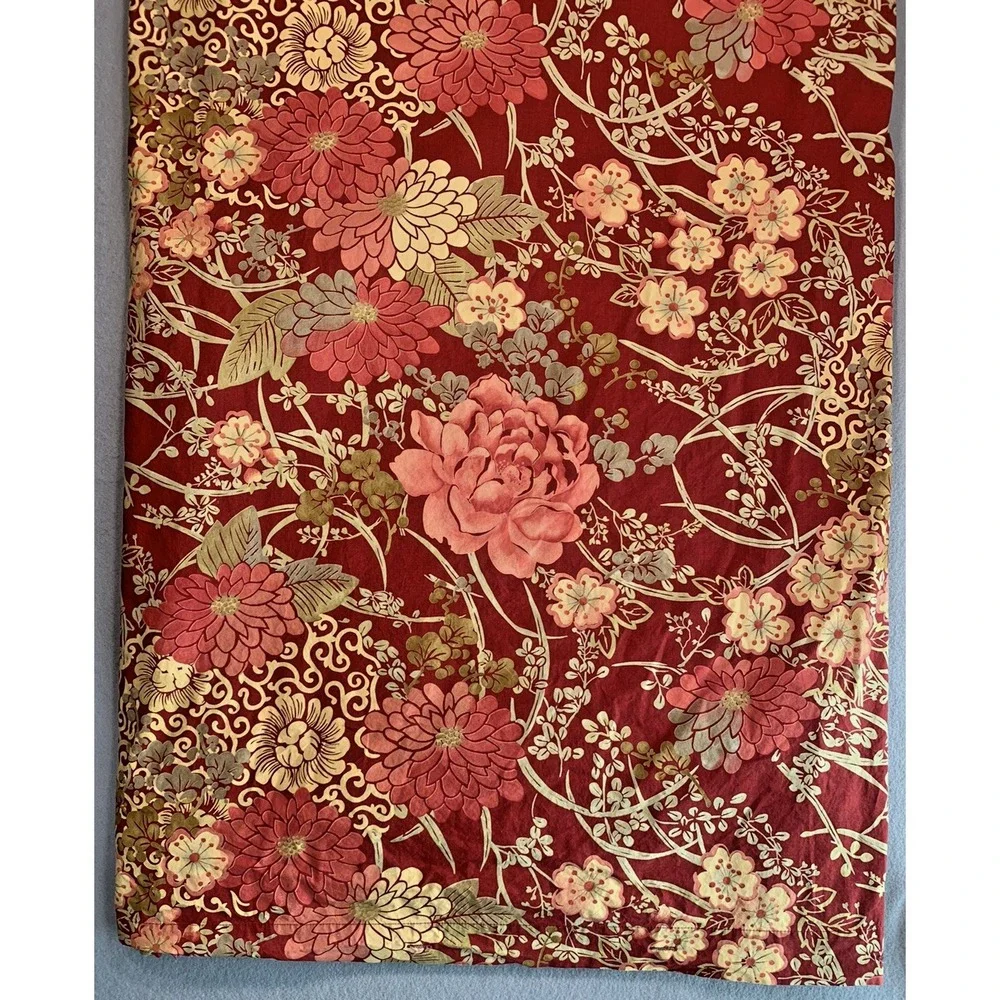 Pottery Barn Dahlia Floral King Duvet Cover Red Cotton Bedding Green Brown